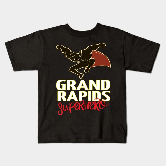 Grand Rapids Superhero Michigan Raised Me Kids T-Shirt by ProjectX23Red